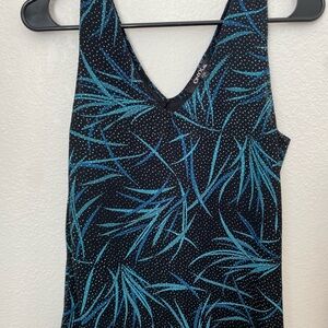 Onyx Nite Black and Teal Patterned Tank Top